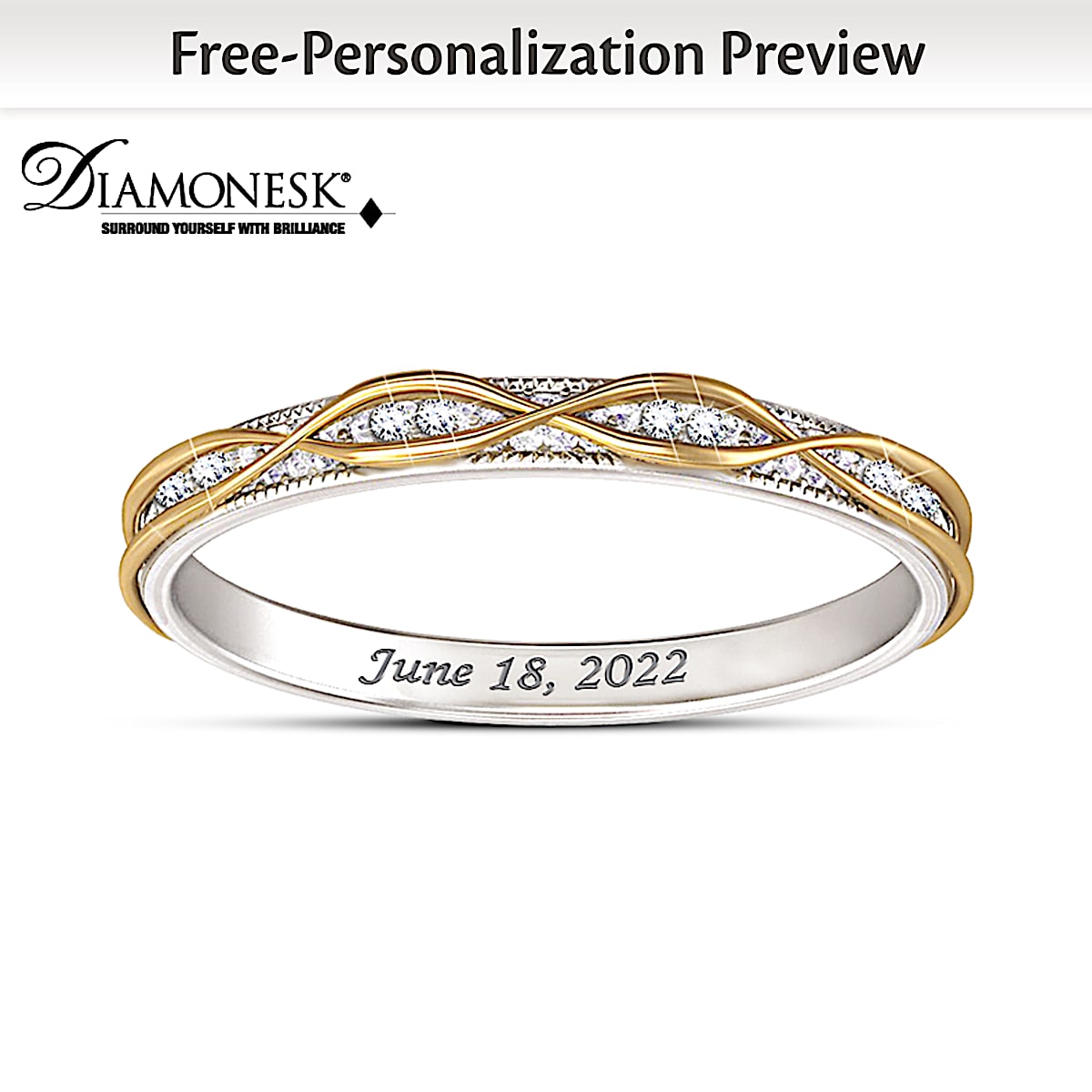 Endless Love Personalized Platinum Plated Wedding Ring With 18K Gold